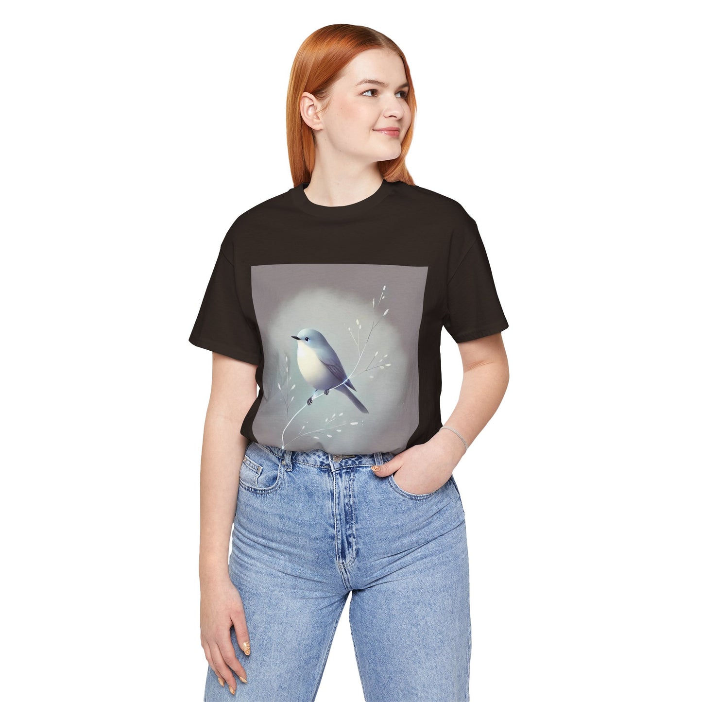Serene Bird on Branch: Minimalistic Nature Design