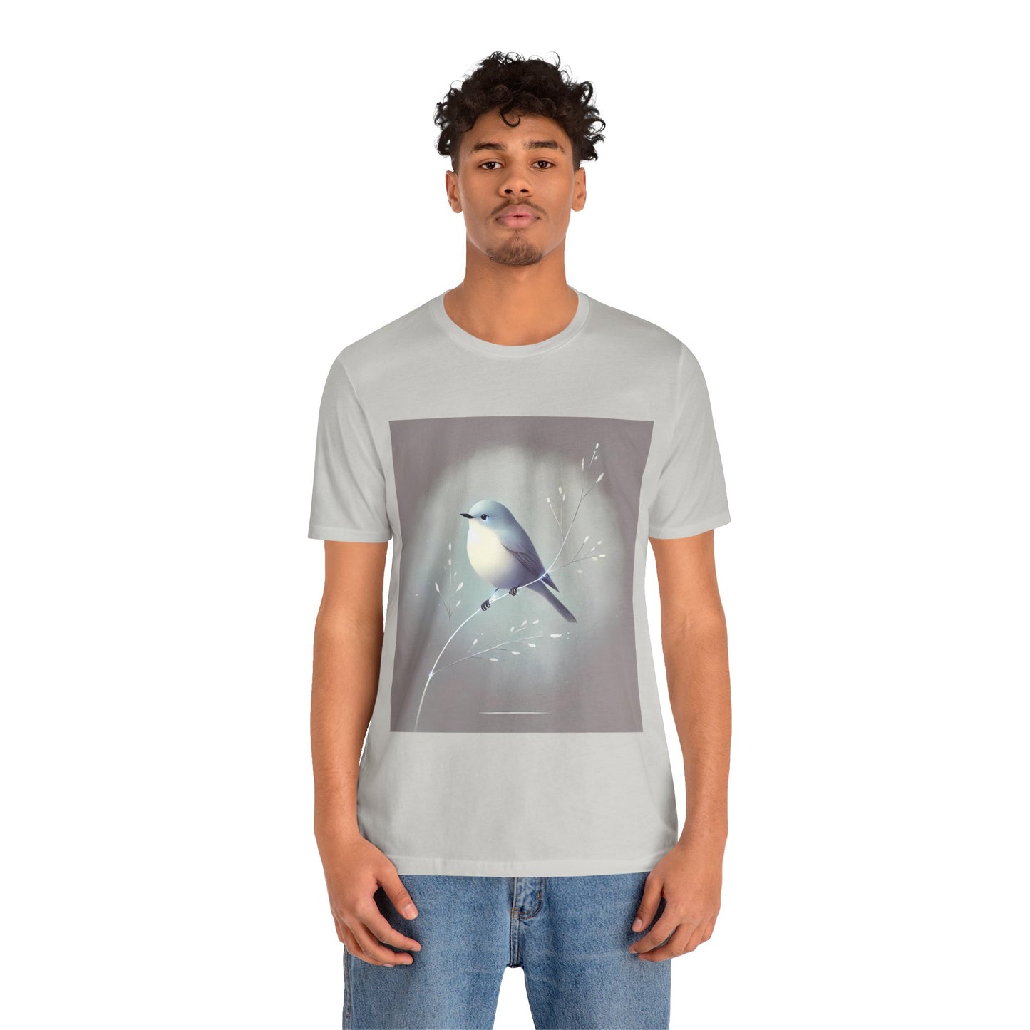Serene Bird on Branch: Minimalistic Nature Design
