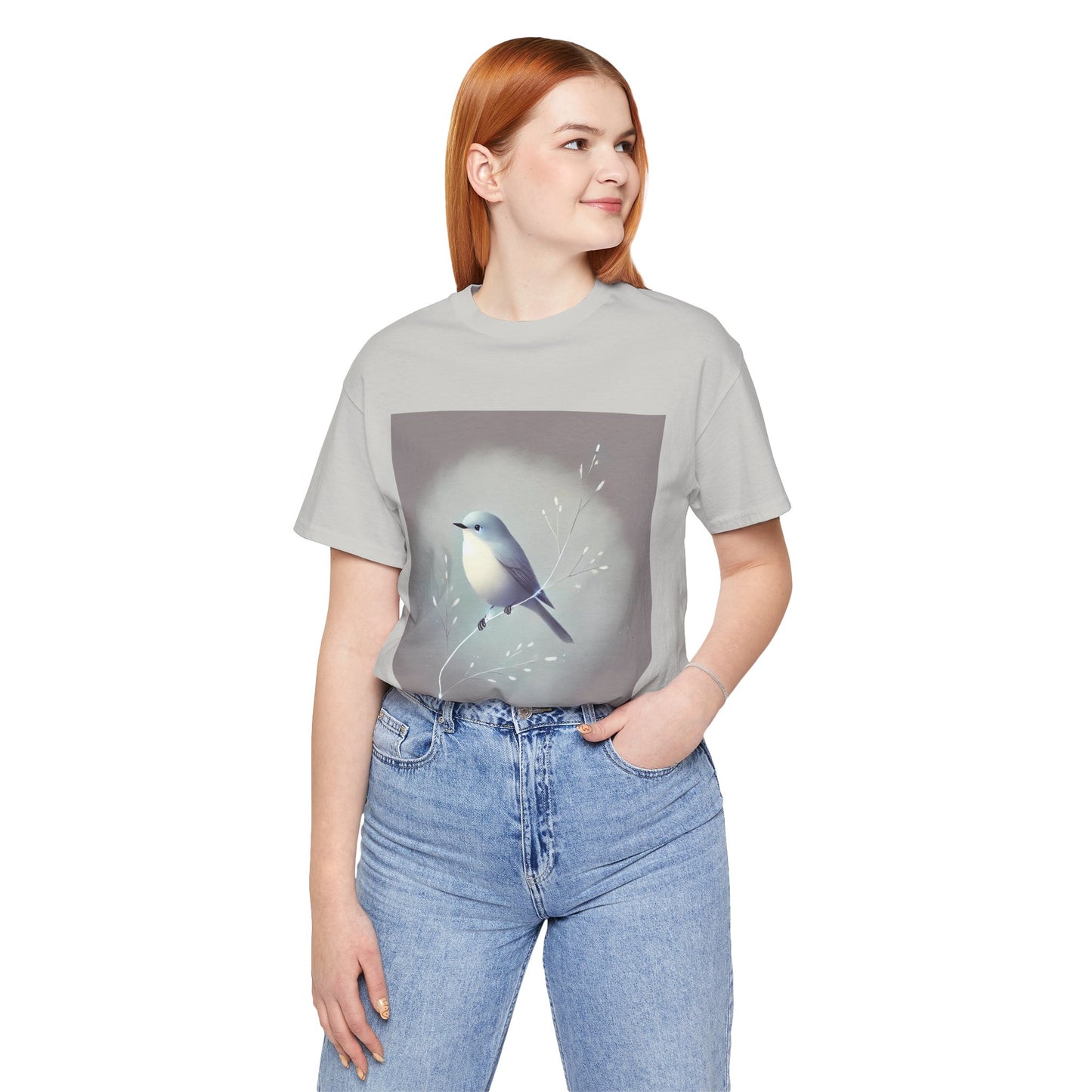 Serene Bird on Branch: Minimalistic Nature Design