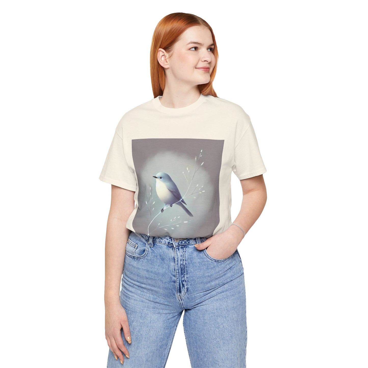 Serene Bird on Branch: Minimalistic Nature Design