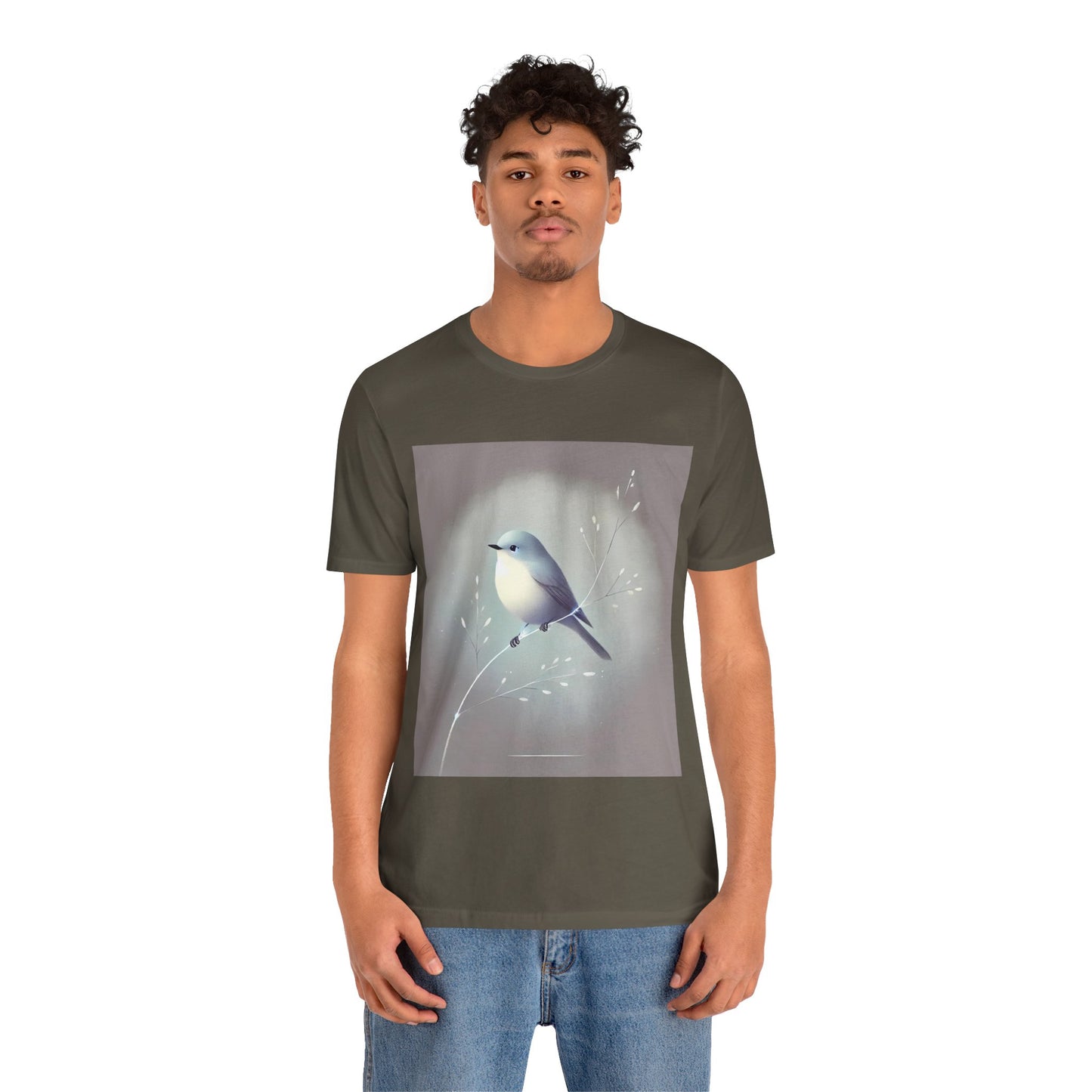 Serene Bird on Branch: Minimalistic Nature Design