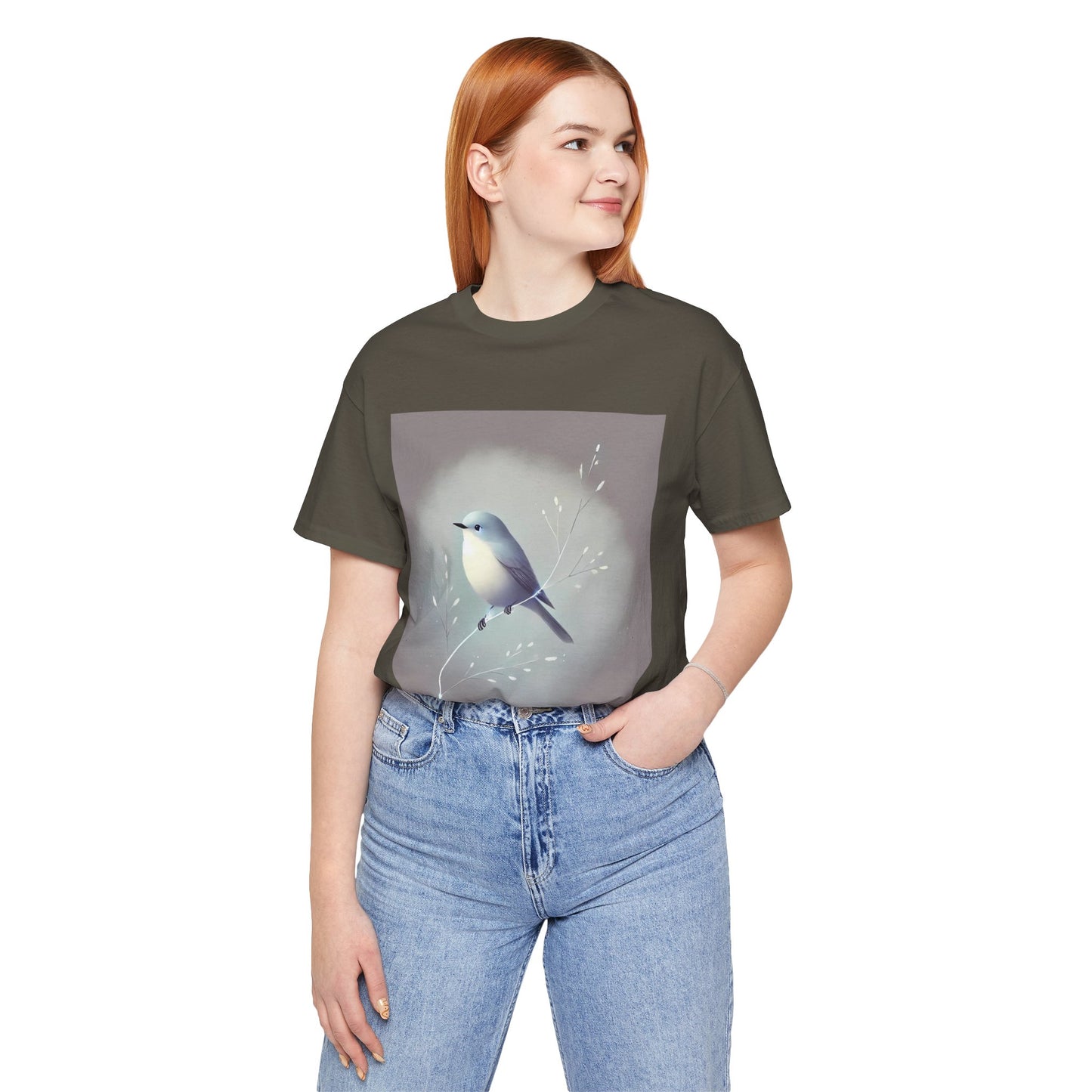 Serene Bird on Branch: Minimalistic Nature Design