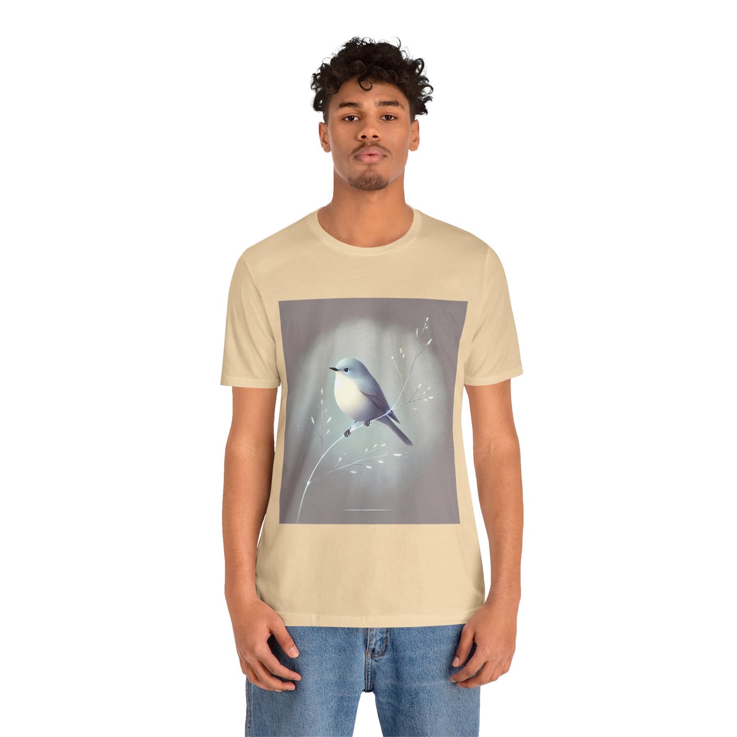 Serene Bird on Branch: Minimalistic Nature Design