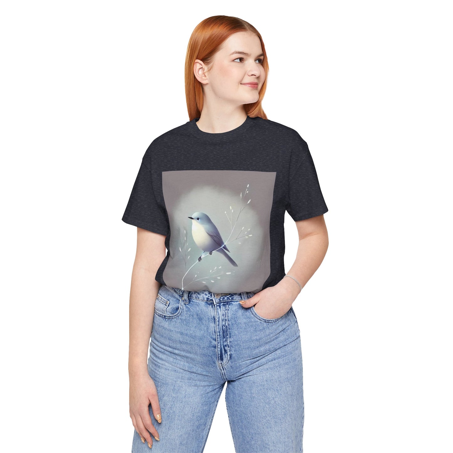 Serene Bird on Branch: Minimalistic Nature Design