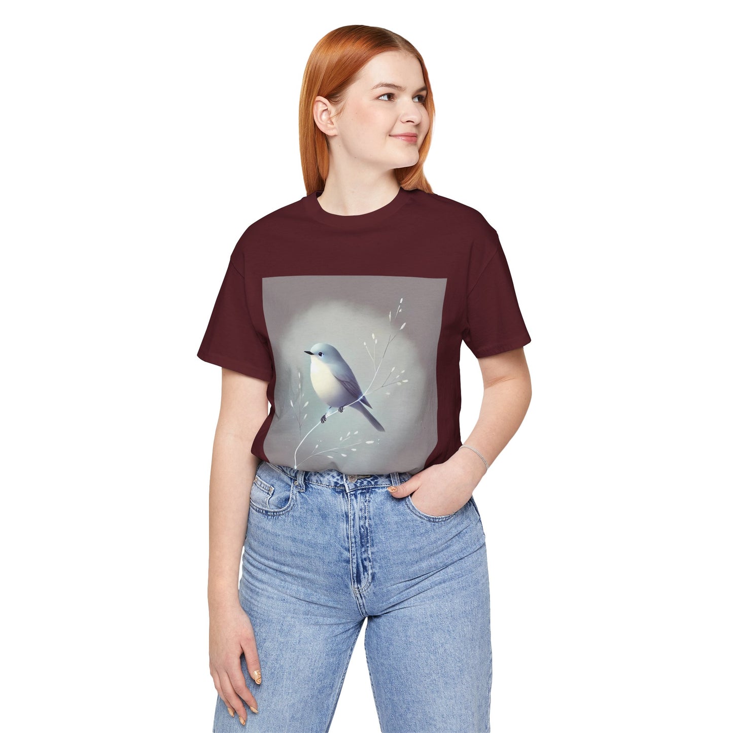 Serene Bird on Branch: Minimalistic Nature Design
