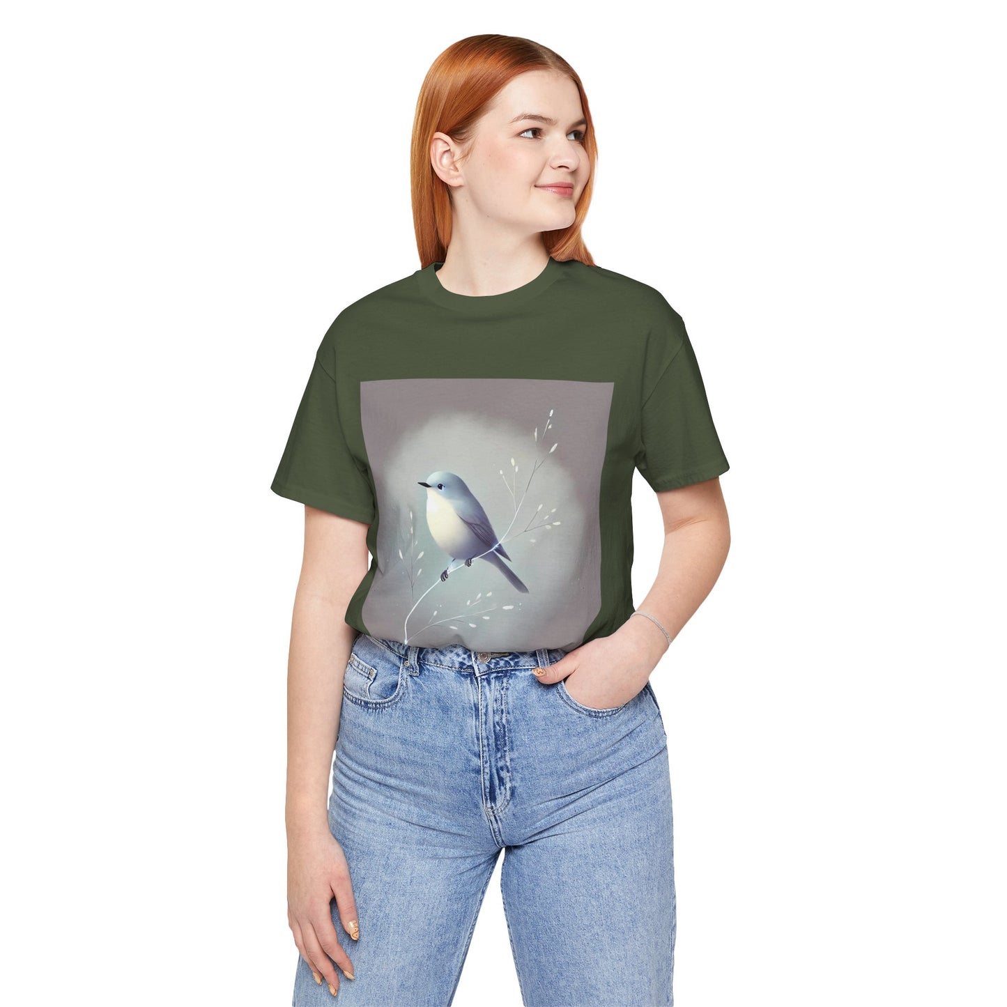 Serene Bird on Branch: Minimalistic Nature Design
