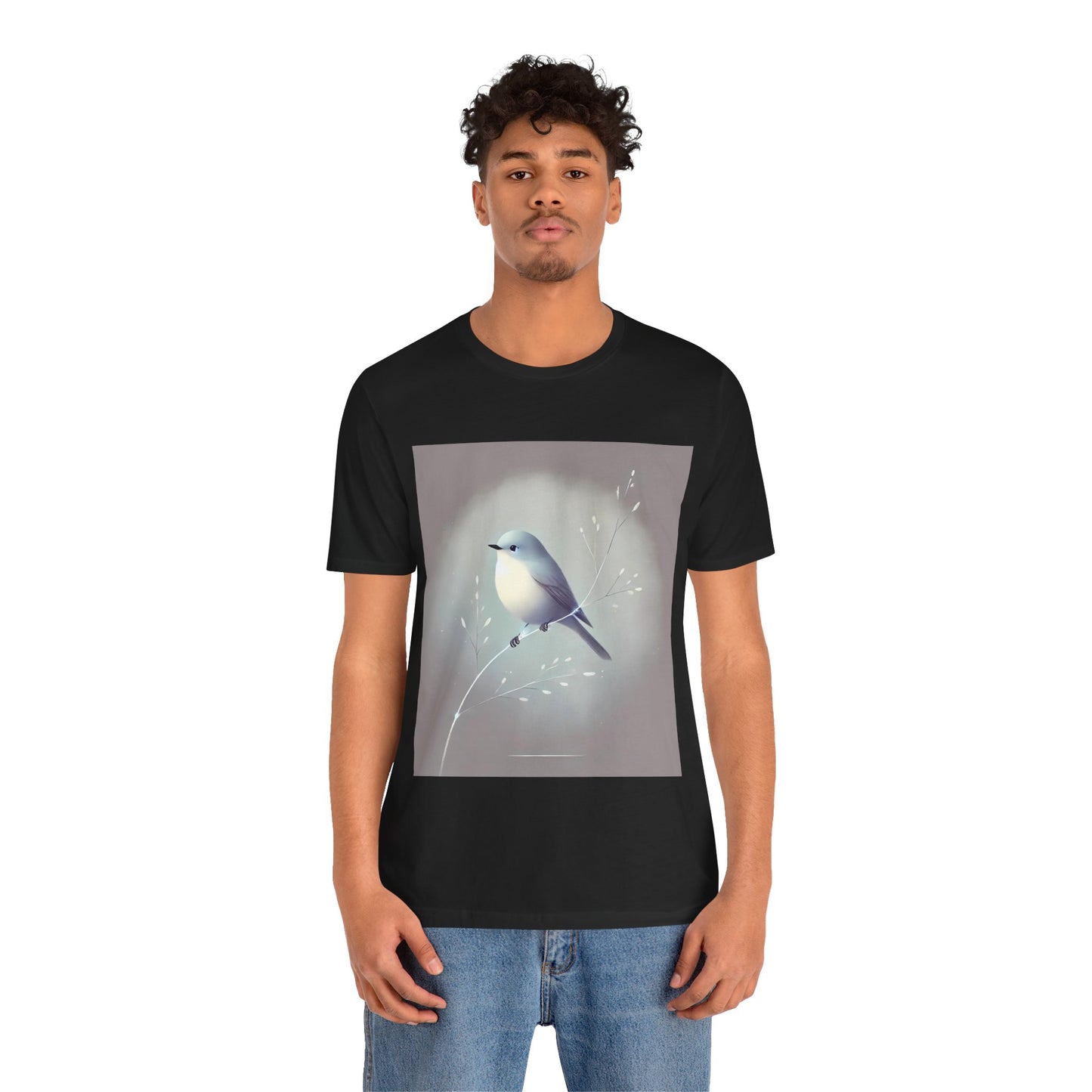 Serene Bird on Branch: Minimalistic Nature Design