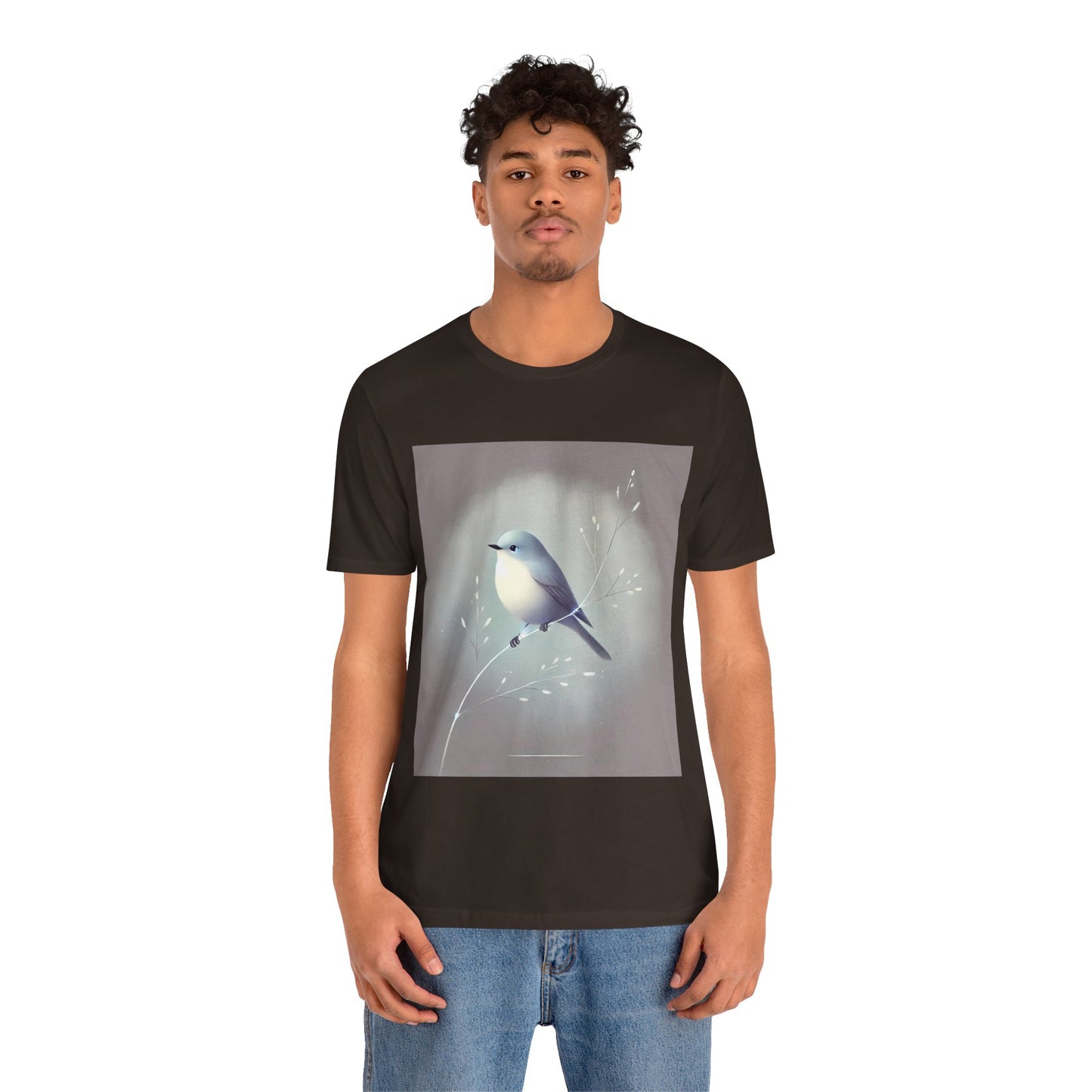 Serene Bird on Branch: Minimalistic Nature Design