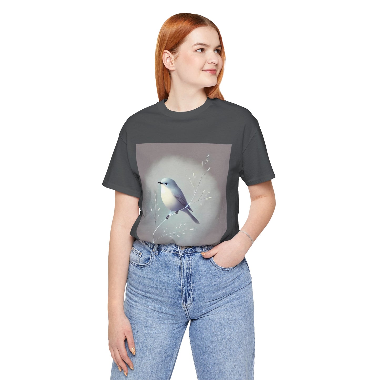 Serene Bird on Branch: Minimalistic Nature Design