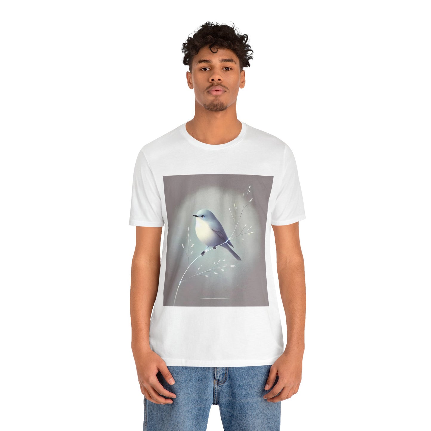Serene Bird on Branch: Minimalistic Nature Design