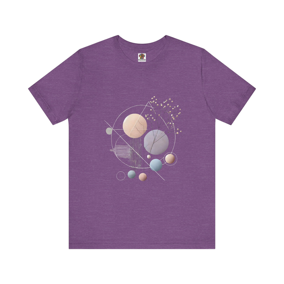 Graphic tee with soft pastel circles and triangles in a minimalist layout